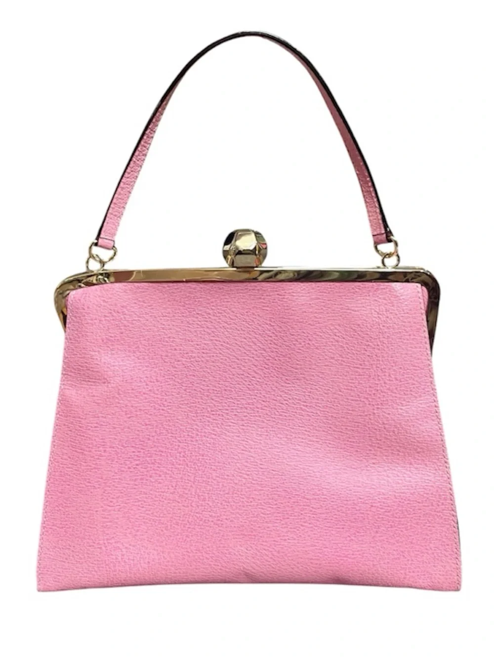 Frances Valentine Pink Pebbled Leather Top Handle Jackie Frame Satchel w Geodome